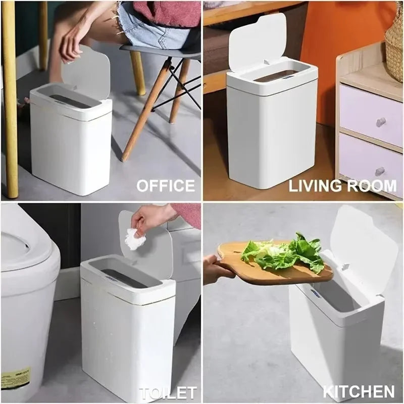 Smart Non-Contact Narrow Induction Trash Can Smart Home 15L Automatic Bagging Electronic Trash Can Smart Bathroomtrash Can White