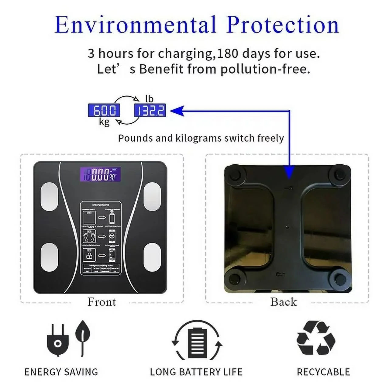 Bluetooth Digital Scale for Body Weight - Body Fat Smart Scale - Body Health Analyzer with APP Wireless Digital Bathroom Smart BMI Scale,Black