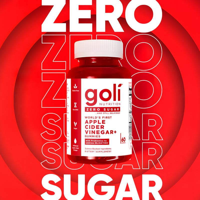 Goli Zero Sugar World'S First Apple Cider Vinegar Gummies - Vitamin B12, Probiotics to Address Bloating. Vegan, Plant Based, Non-Gmo, Gluten-Free & Gelatin-Free