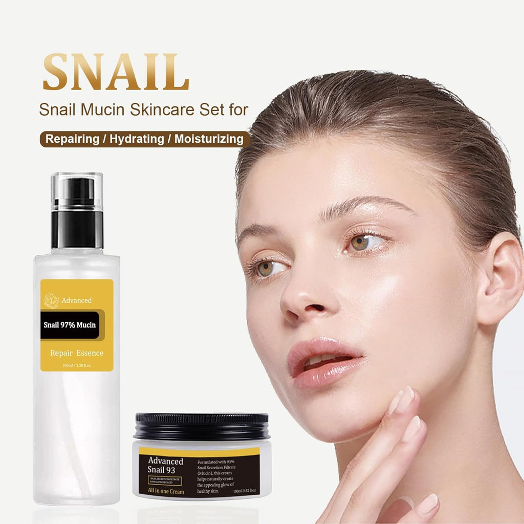 Snail Essence Duo - Snail Mucin Essence & Snail Mucin Cream, Hydrate and Improve Dark Spots & Antia Ging Benefits, Korean Skincare