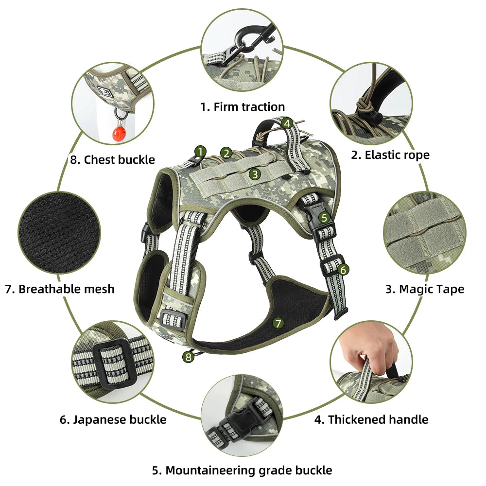 Heavy Duty Tactical Dog Harness Padded Quick Release Vest Pet Training Dog Harness for Set Small Medium Large Dogs Pet Harness