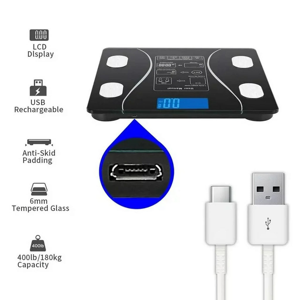 Bluetooth Digital Scale for Body Weight - Body Fat Smart Scale - Body Health Analyzer with APP Wireless Digital Bathroom Smart BMI Scale,Black