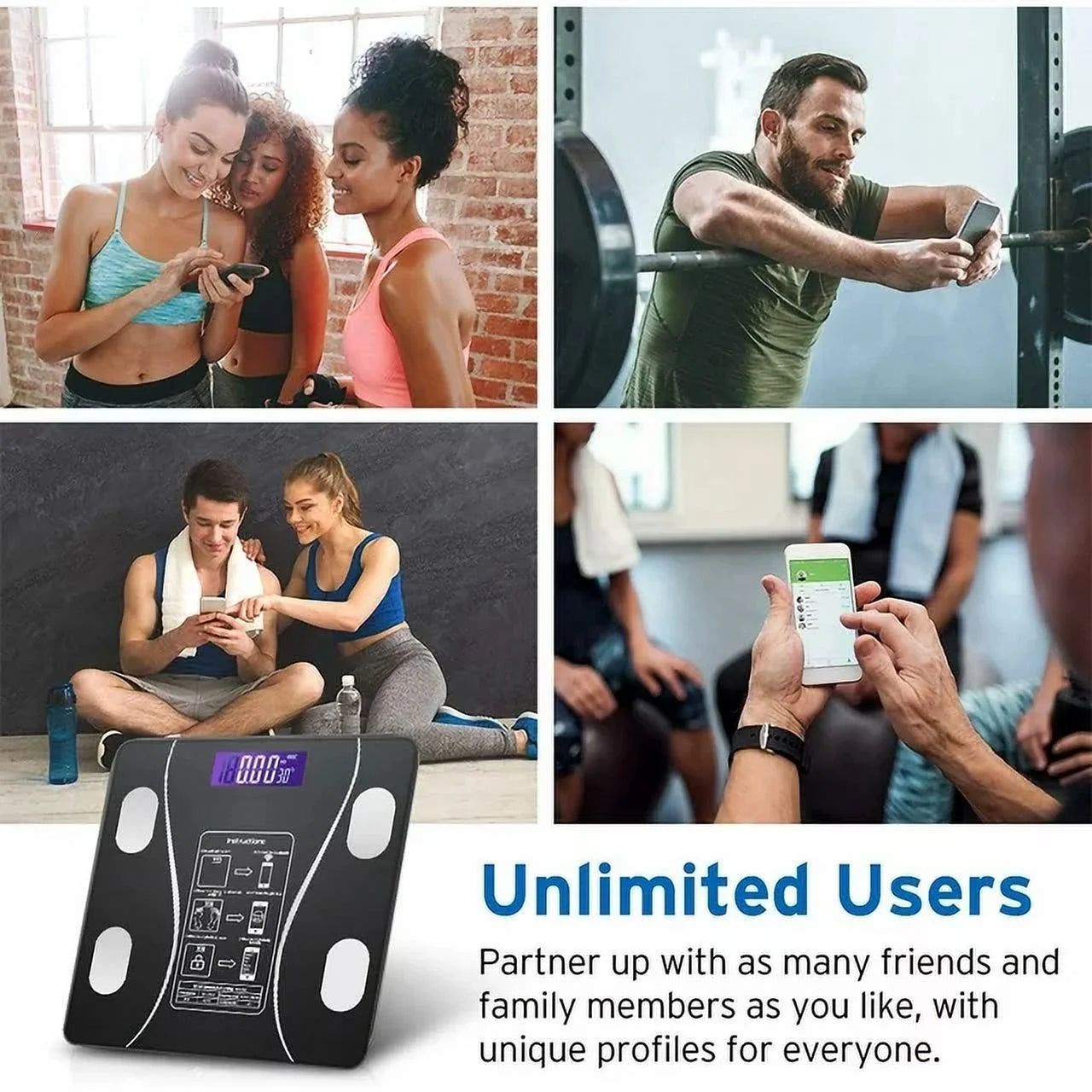 Bluetooth Digital Scale for Body Weight - Body Fat Smart Scale - Body Health Analyzer with APP Wireless Digital Bathroom Smart BMI Scale,Black