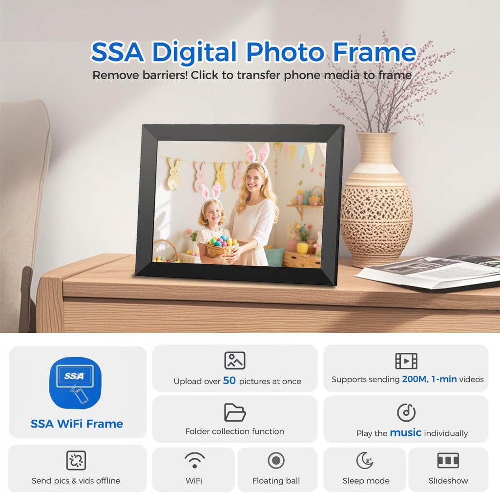 Digital Photo Frame 10.1 Inch Wifi Digital Picture Frame 1280X800 IPS Touch Screen 32GB Storage Auto-Rotate Wall-Mountable Easy Setup to Share Photos & Videos via Free App from Anywhere