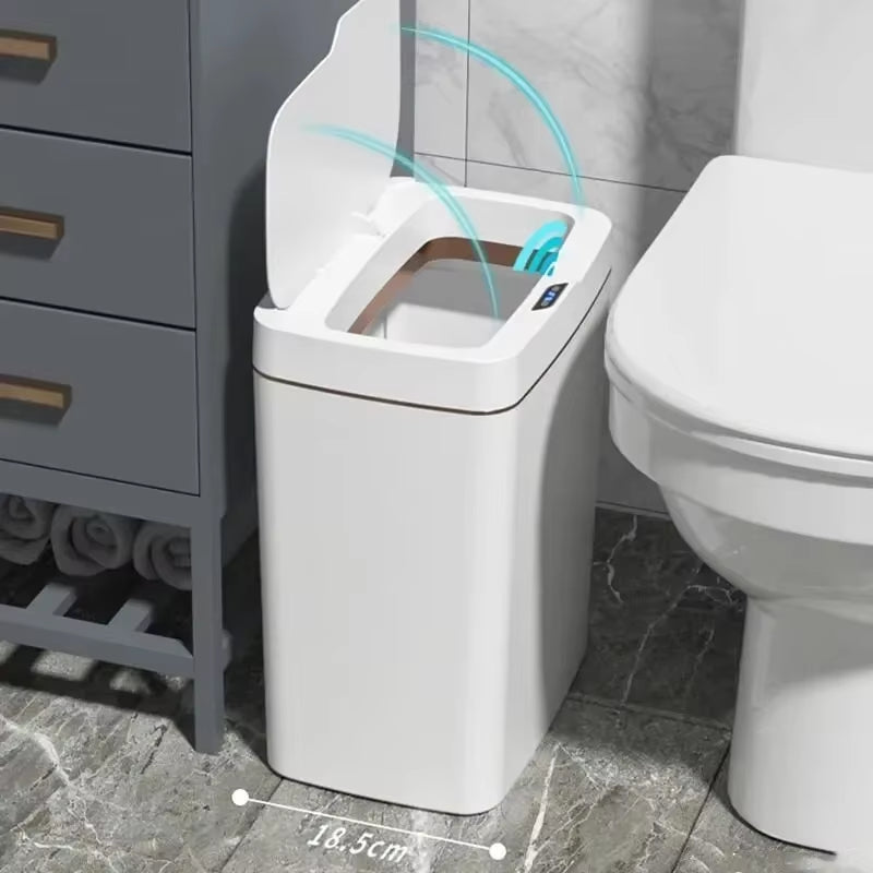 18L Smart Bathroom Trash Can Automatic Bagging Electronic Trash Can White Touchless Narrow Smart Sensor Garbage Bin Smart Home