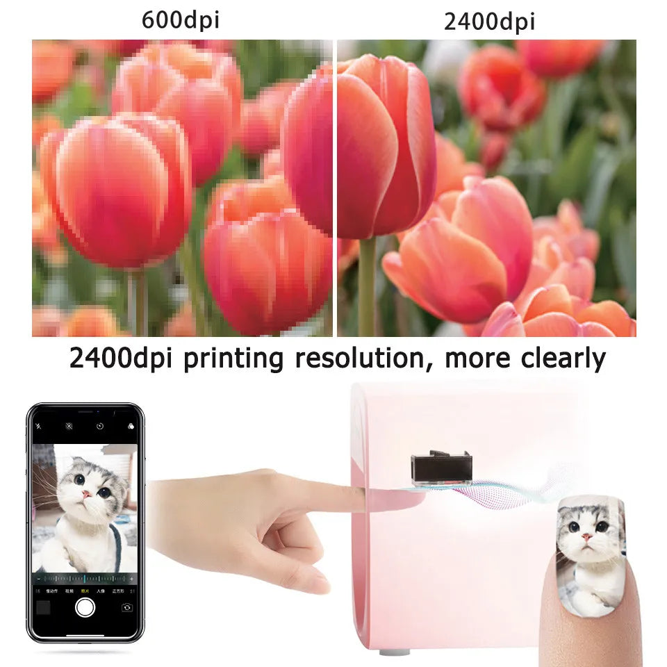 3D Smart Nail Printer, Portable Mobile Nail Painting Machine, 2400DPI Printing Resolution, Support Wifi/Diy,For Home Nail Salon