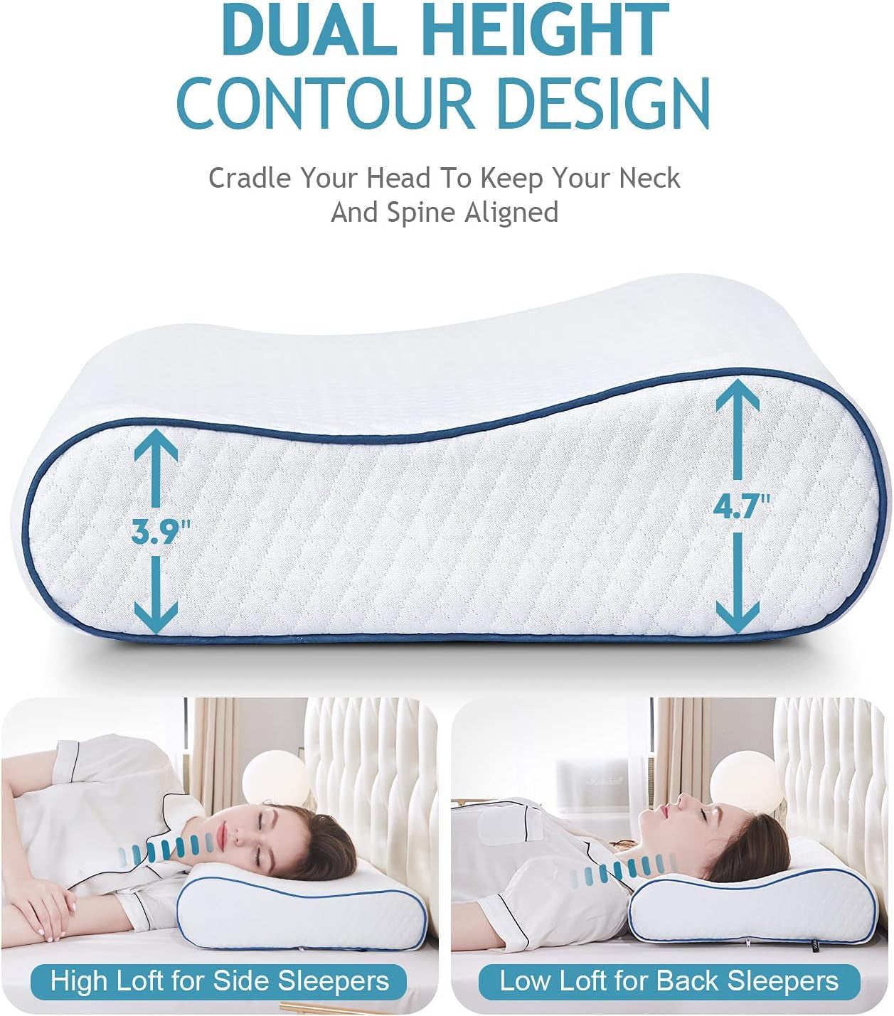 Memory Foam Pillow, Neck Support Pillows for Sleeping, Ergonomic Orthopedic Contour Cervical Pillow Pain Relief, Cooling Gel Bed Side and Back Sleepers, Standard XL Size