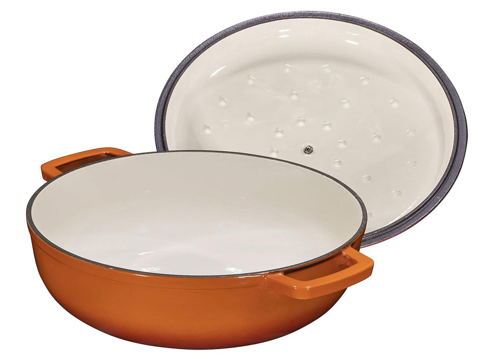 4.5 Quart Pre-Seasoned Enameled Cast Iron Dutch Oven with Dual Handles and Lid, Pumpkin Spice Cast Iron Skillet, Shallow Cookware Braising Pan for Cast Iron Casserole Dish