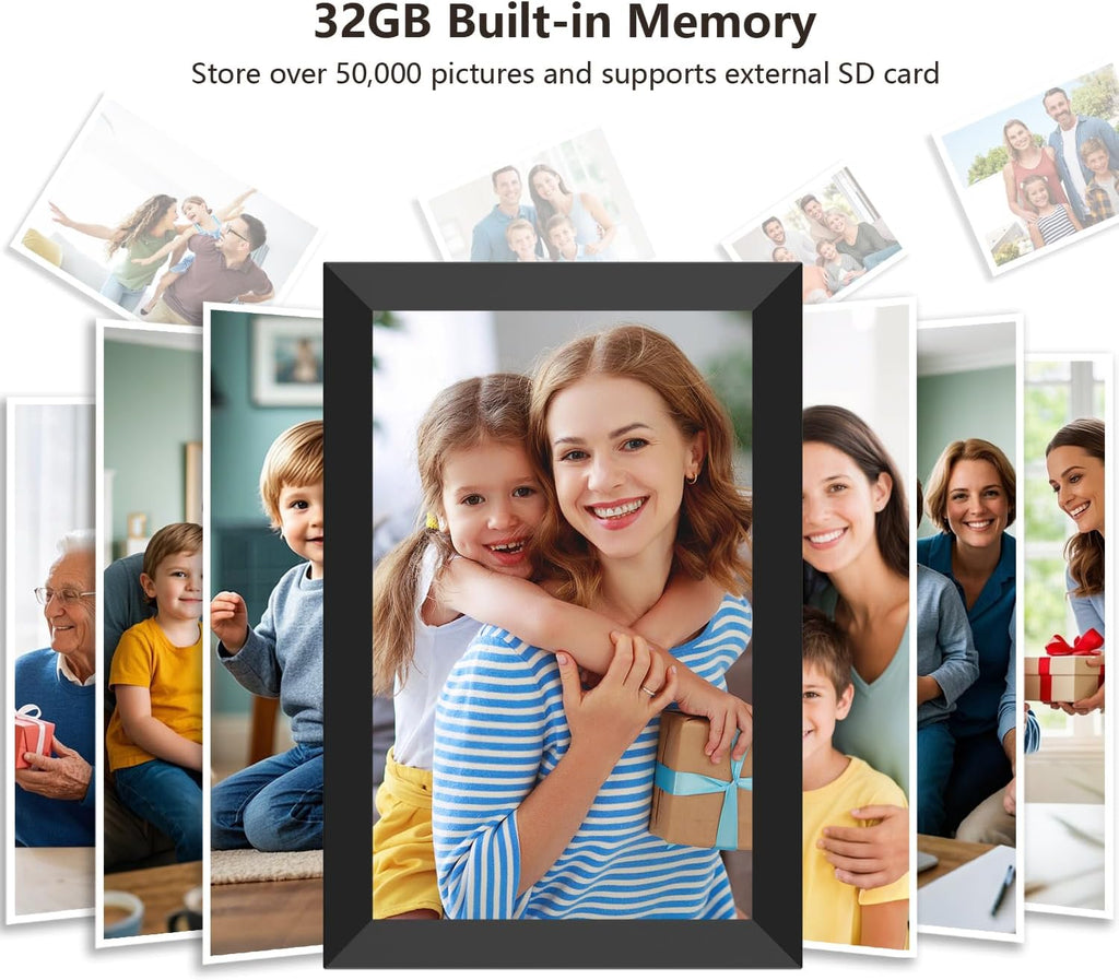 Digital Photo Frame 10.1 Inch Wifi Digital Picture Frame 1280X800 IPS Touch Screen 32GB Storage Auto-Rotate Wall-Mountable Easy Setup to Share Photos & Videos via Free App from Anywhere