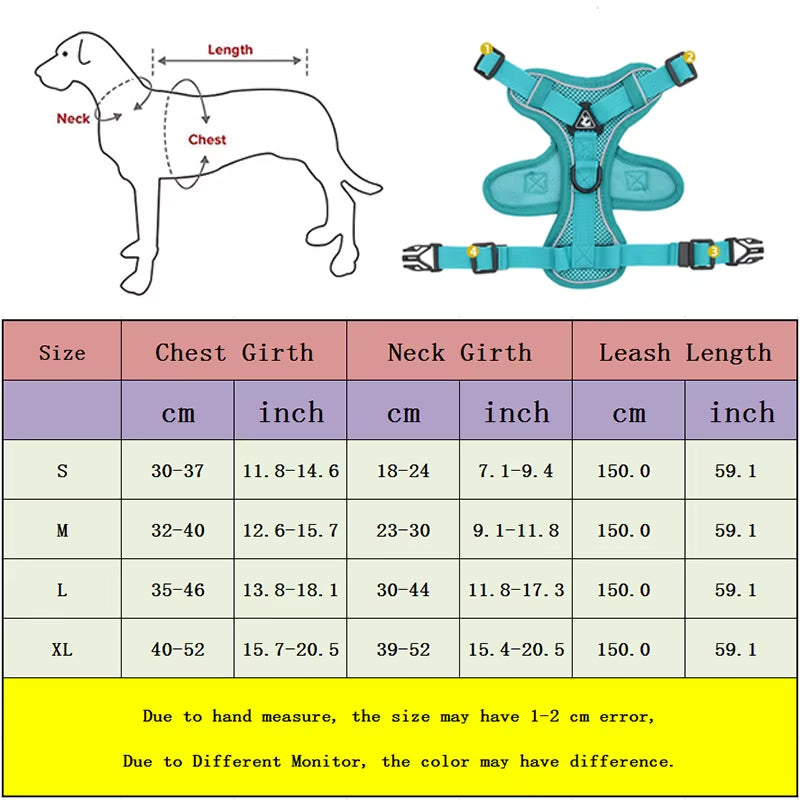 Dog Harness Leash Set Adjustable Pet Chest Strap for Small Medium Dogs Cats Reflective Puppy Harness Vest French-Bulldog York