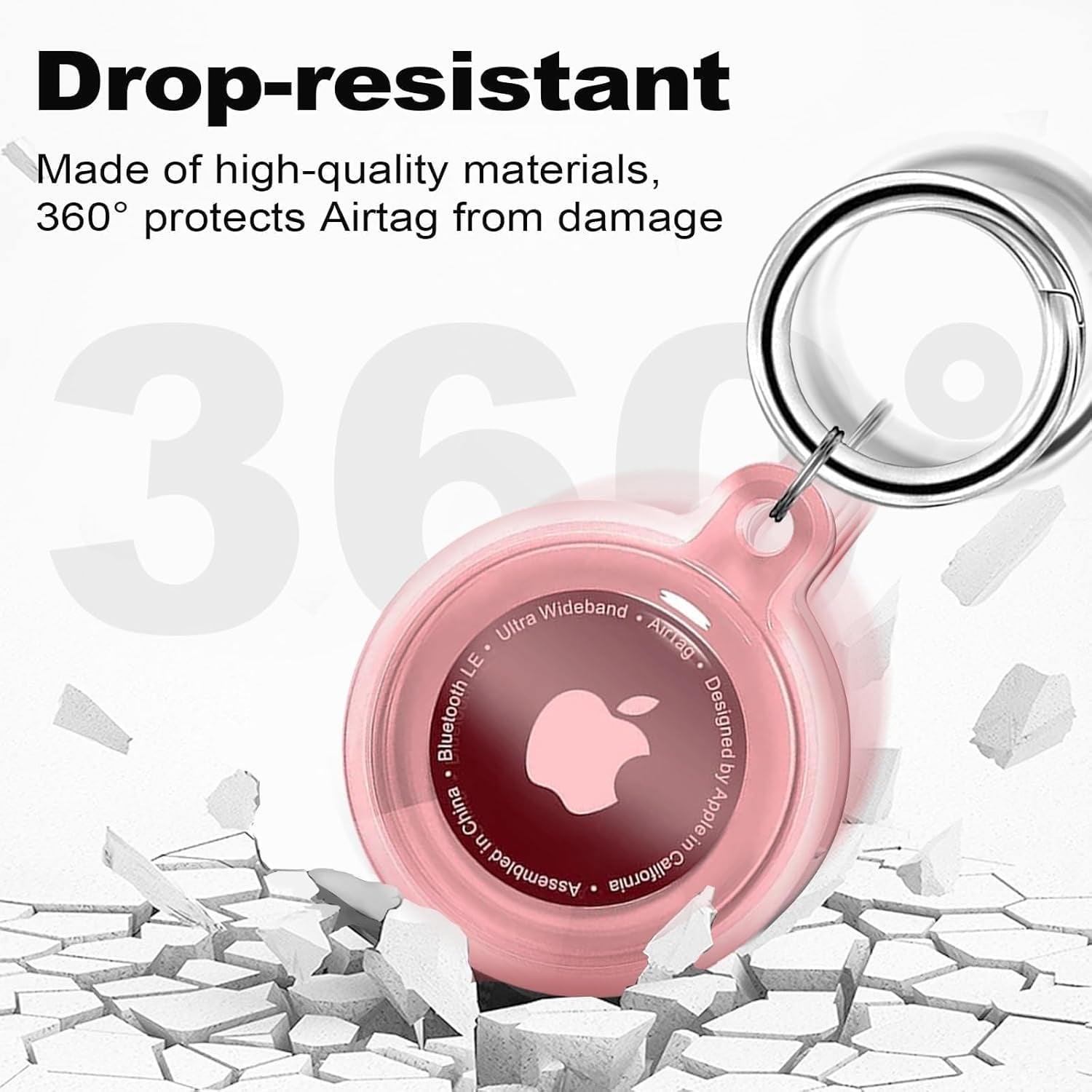 IPX8 Waterproof Airtag Holder, Apple Airtags with Keychain, Air Tag Case for Luggage, Dog Collar, Keys, Anti-Scratch Full Body Protective Air Tags Holder,Clear Pink