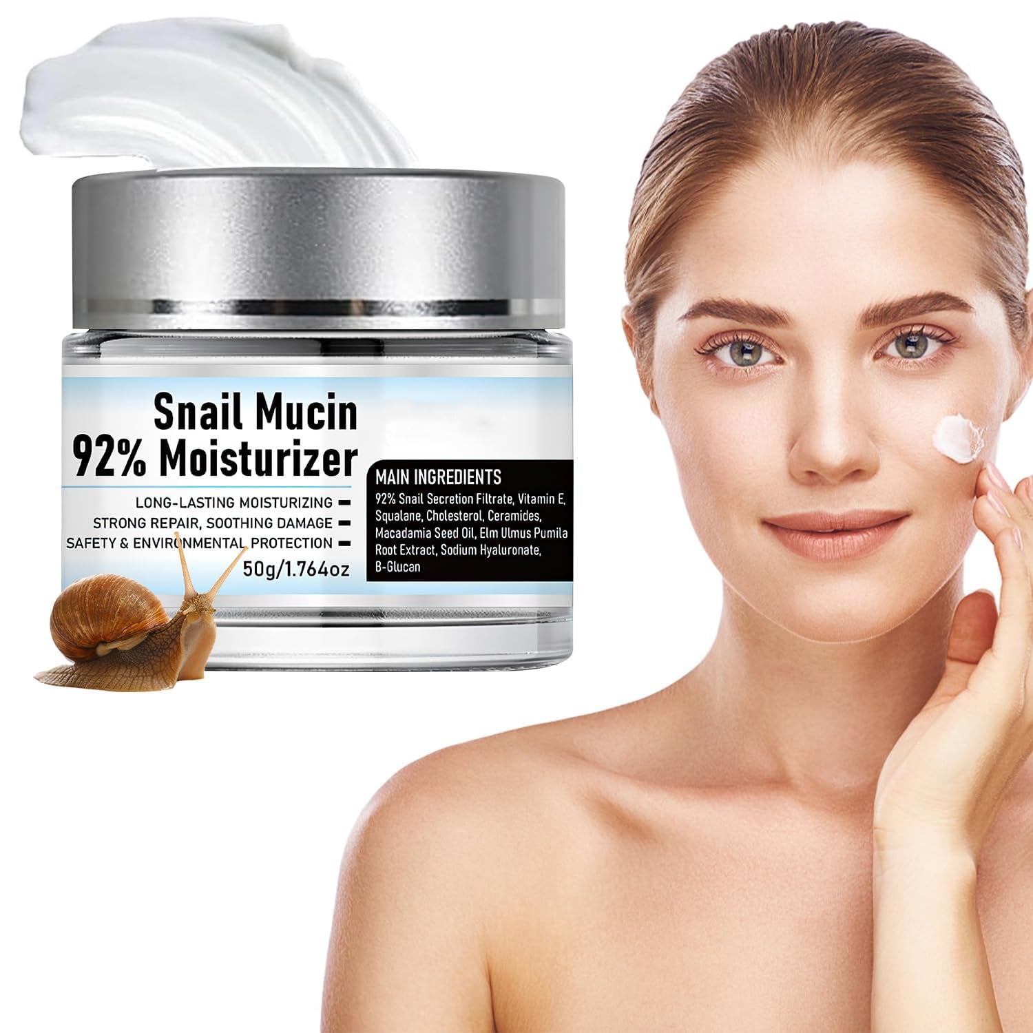 Snail Mucin 92% Moisturizer Daily Face Gel Cream,Snail Mucin 92% Repair Cream,Hydrating Repair Face Gel Cream for All Skin Types,Snail Cream for Face Moisturizer (1 PCS)